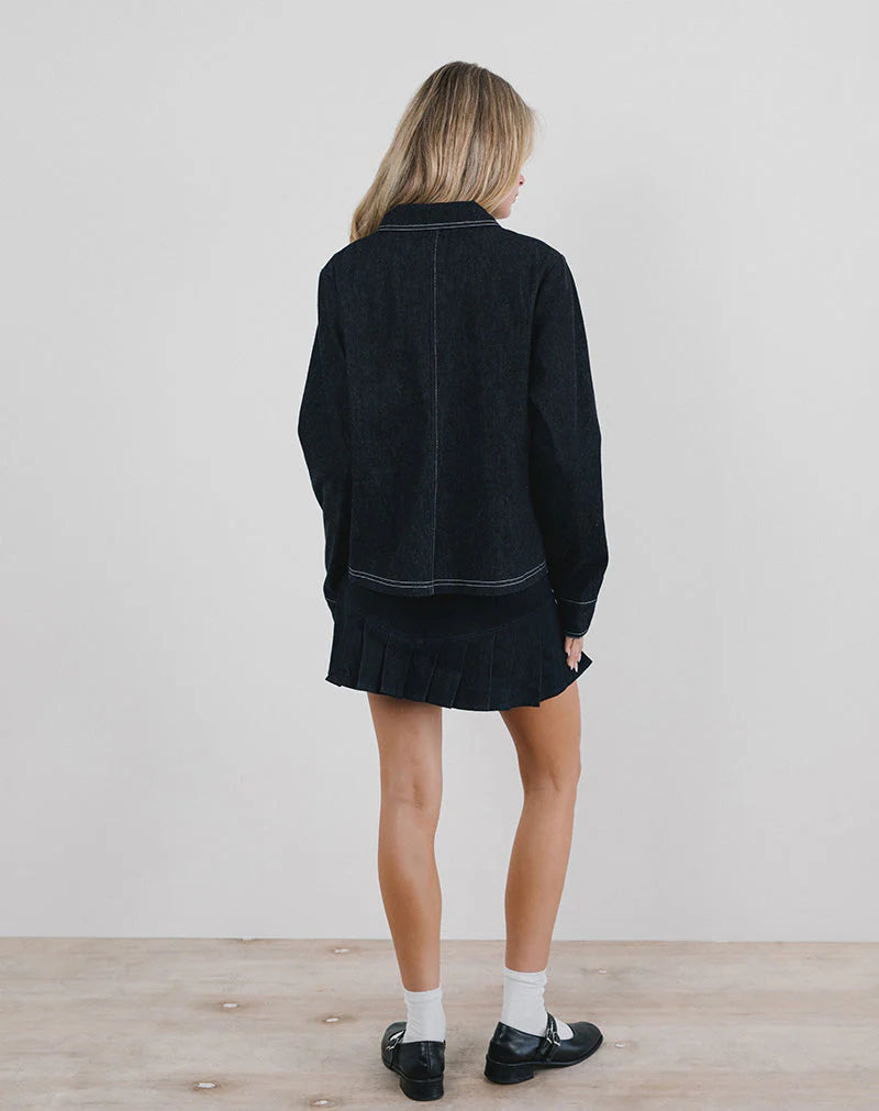 Bow Embellished Jacket in Dark Indigo