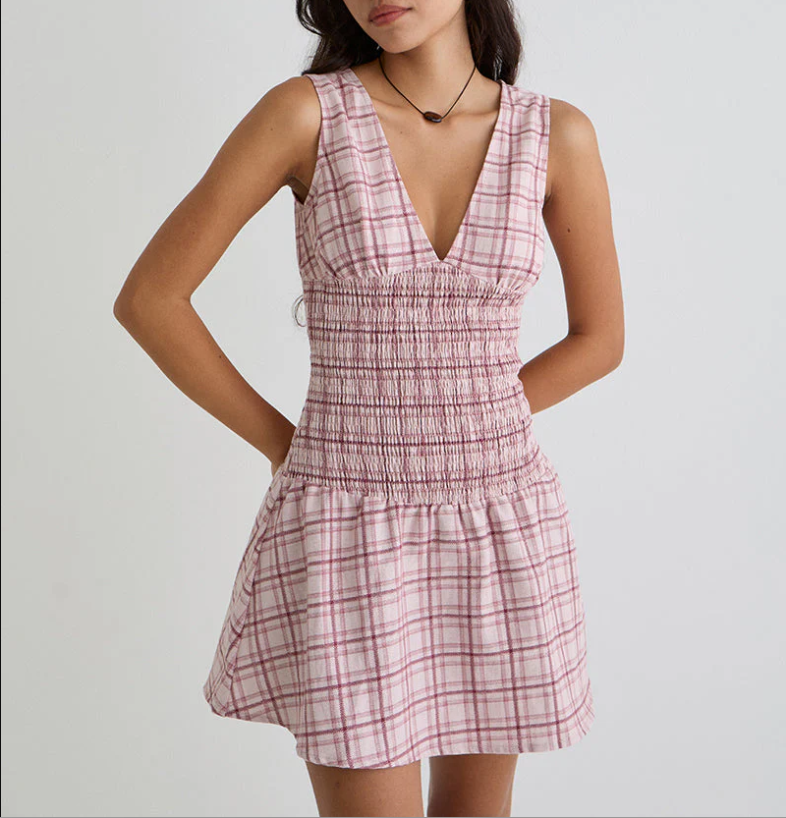 Mini Dress in Basic Tartan Pink